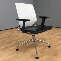 [54009] Vitra Alu Meda Bürostuhl - Leder Sitz schwarz - Netzrücken weiß
